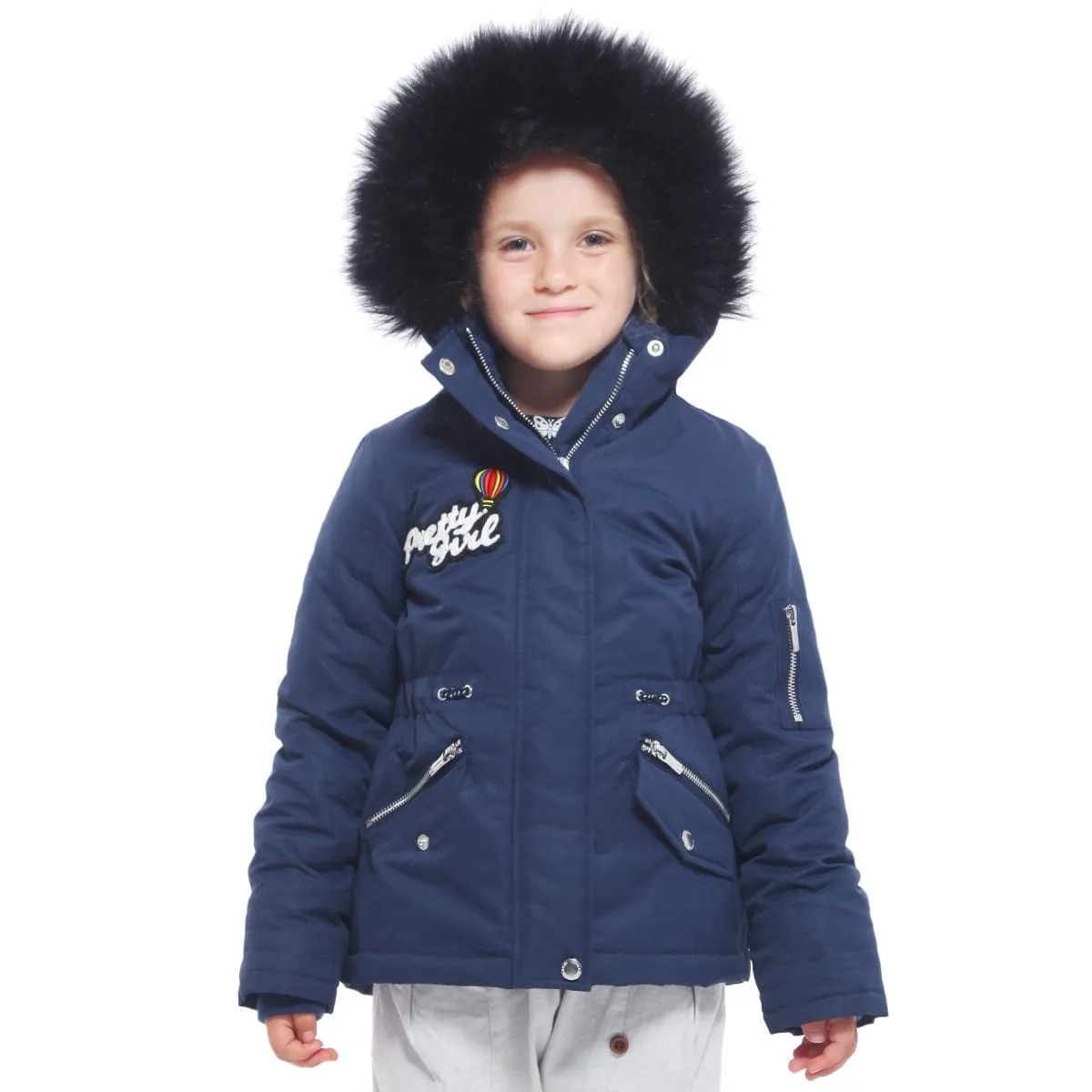 Girls' Parka Jacket with Faux Fur Hood