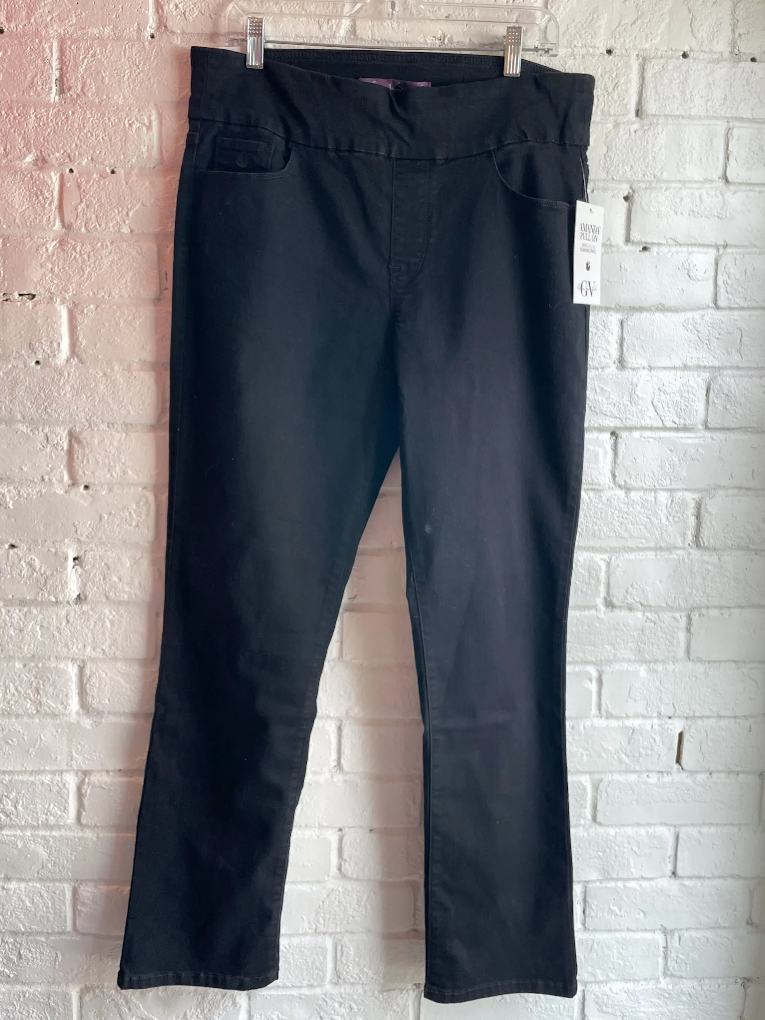 Gloria Vanderbilt Black Amanda Pull On Slimming High Waist Straight Leg Pants NWT - Size 14