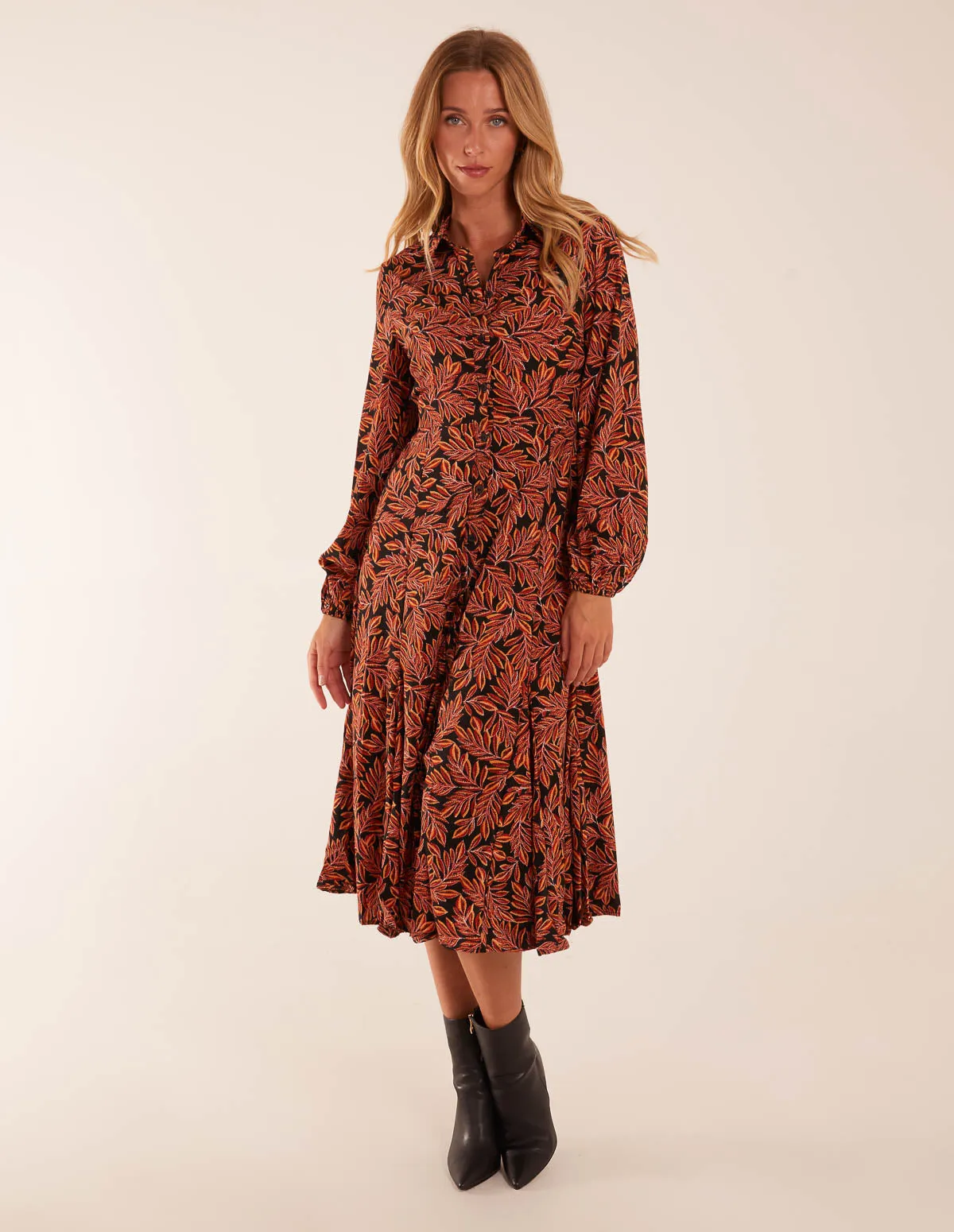 Godet Midi Shirt Dress