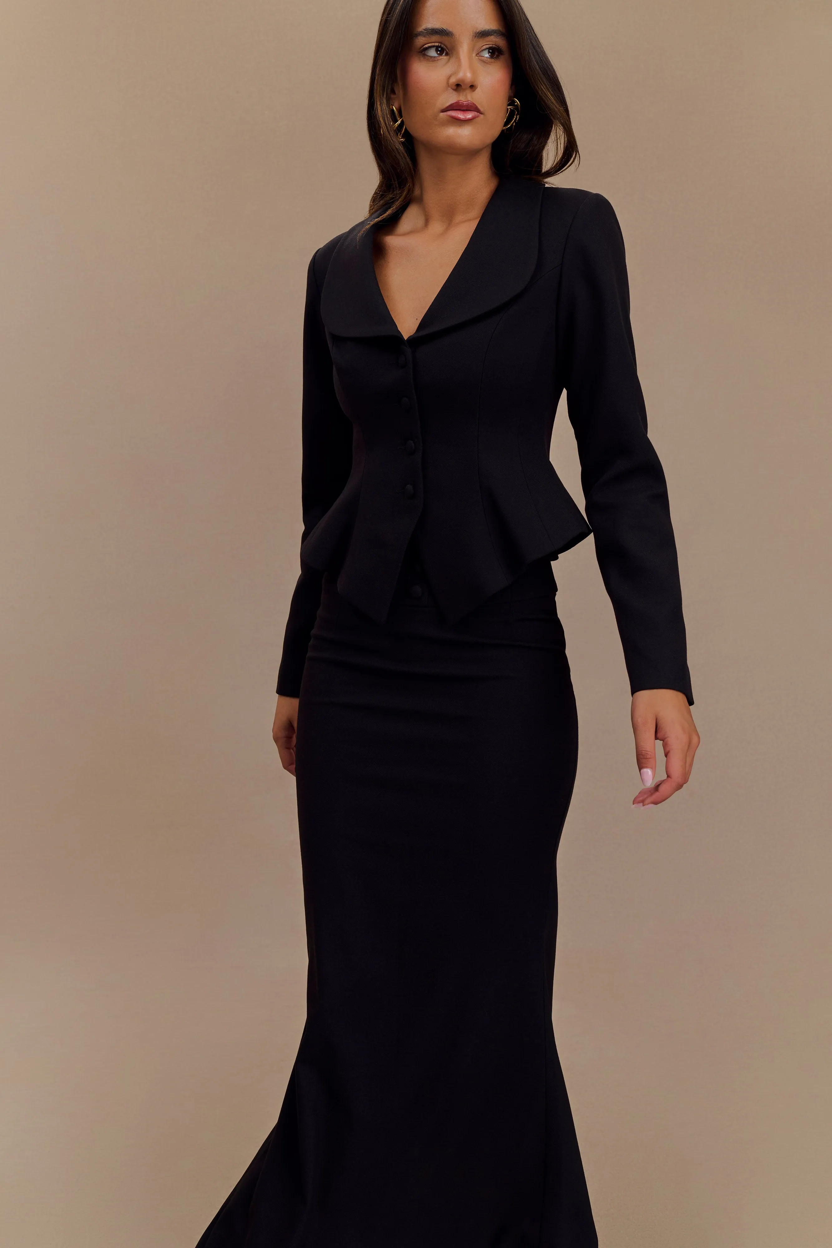 Gracia Suiting Long Sleeve Blazer - Black