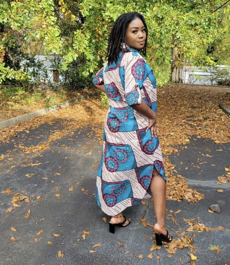 Gracie African print Ankara button down Midi Shirt Dress - DP5004D1