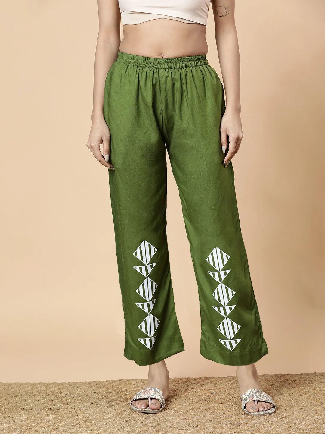 Green PrintedPalazzoPants - MossAndSnow