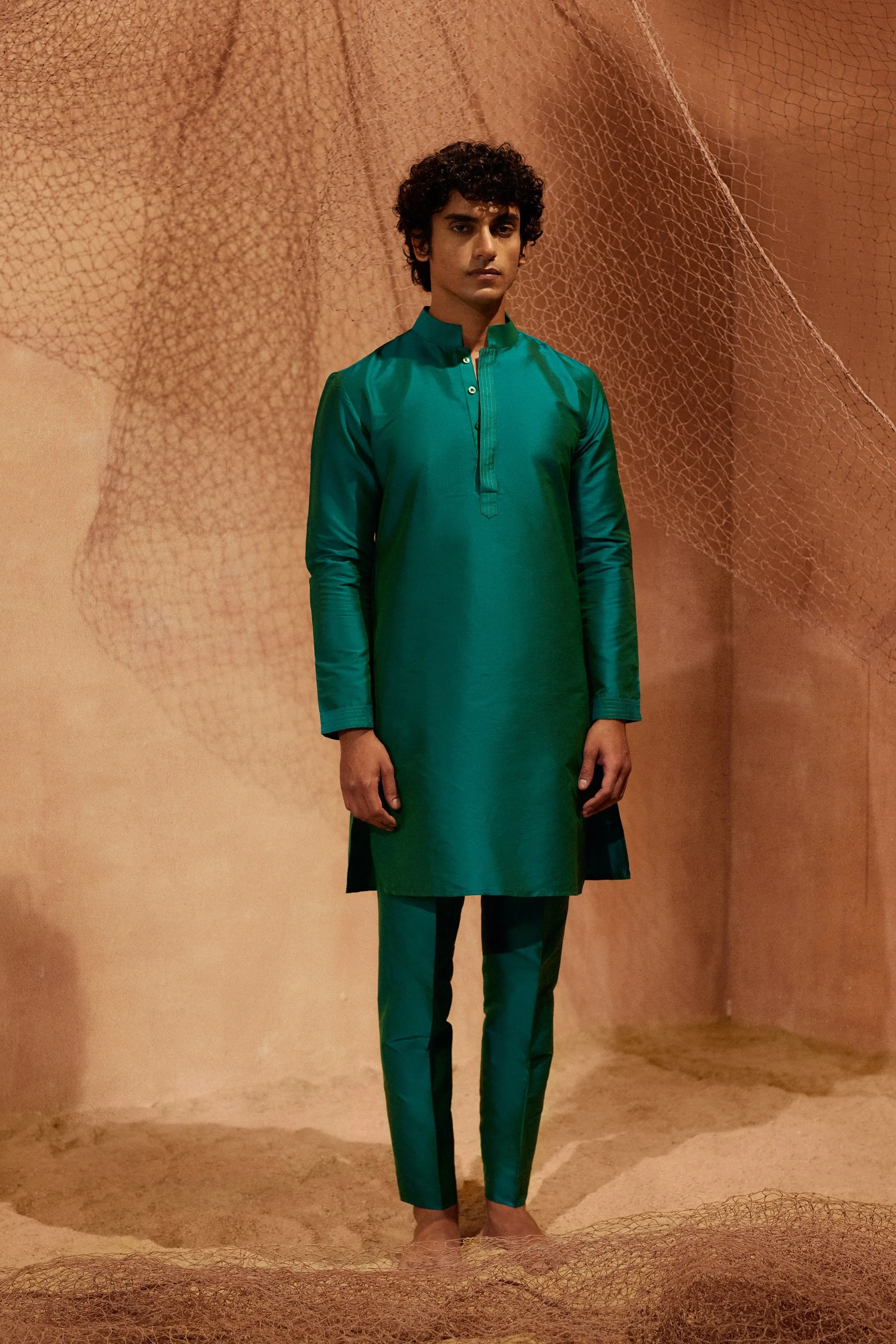 Green - Tagai Silk Kurta Set