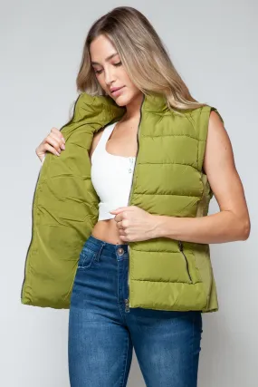 Green Zip Up Turtleneck Vest with Pockets