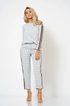 Grey Stripe Detail Checked Co-Ord Box Top