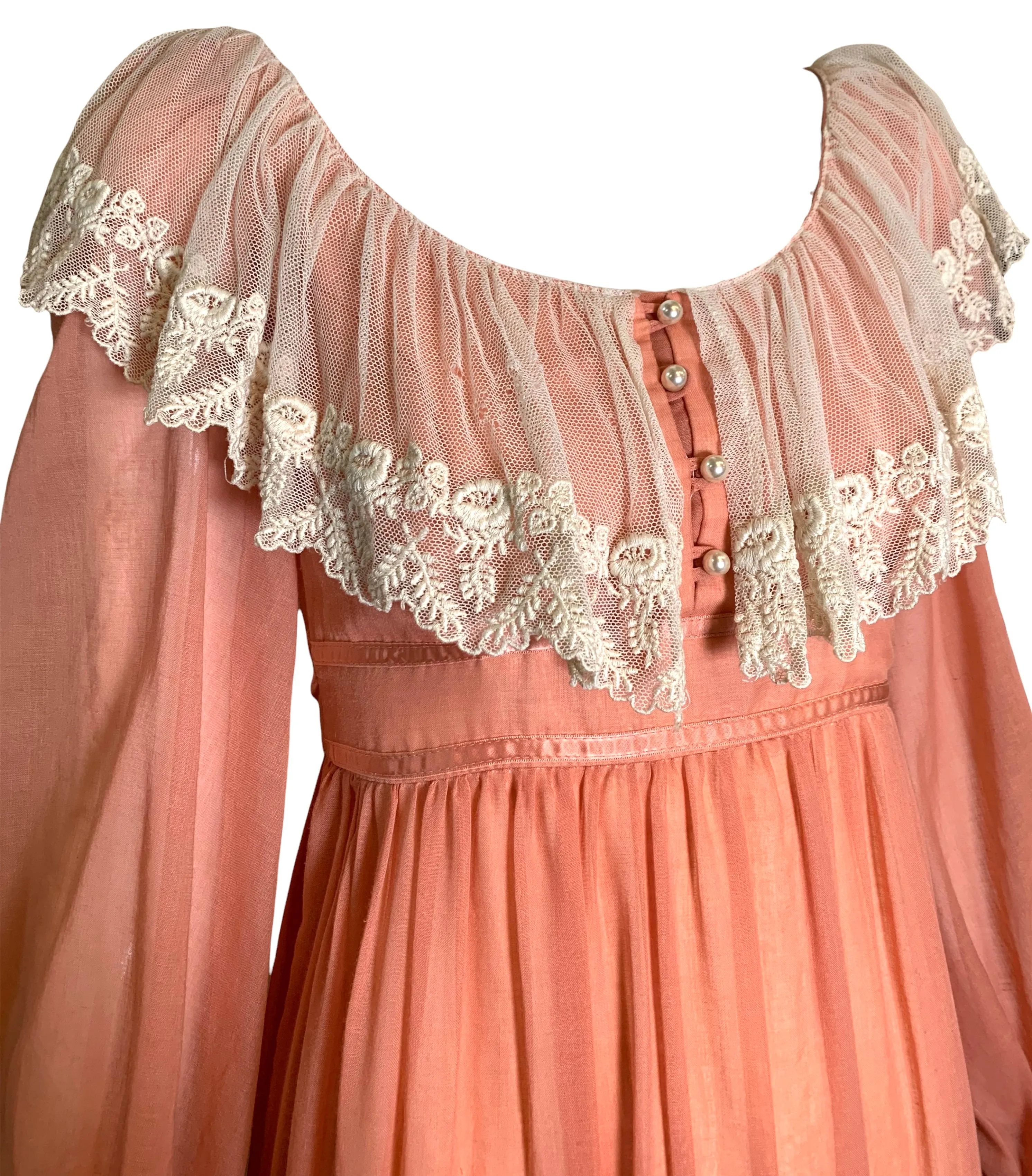 Gunne Sax 70s Salmon Pink Prairie Dress AS IS