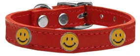 Happy Face Widget Genuine Leather Dog Collar Red 10