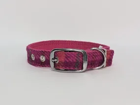 Harris Tweed Cerise Check Buckle Dog Collar