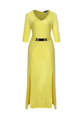 Hi Curvy Plus Size Women bright yellow open double layer side with a long slit