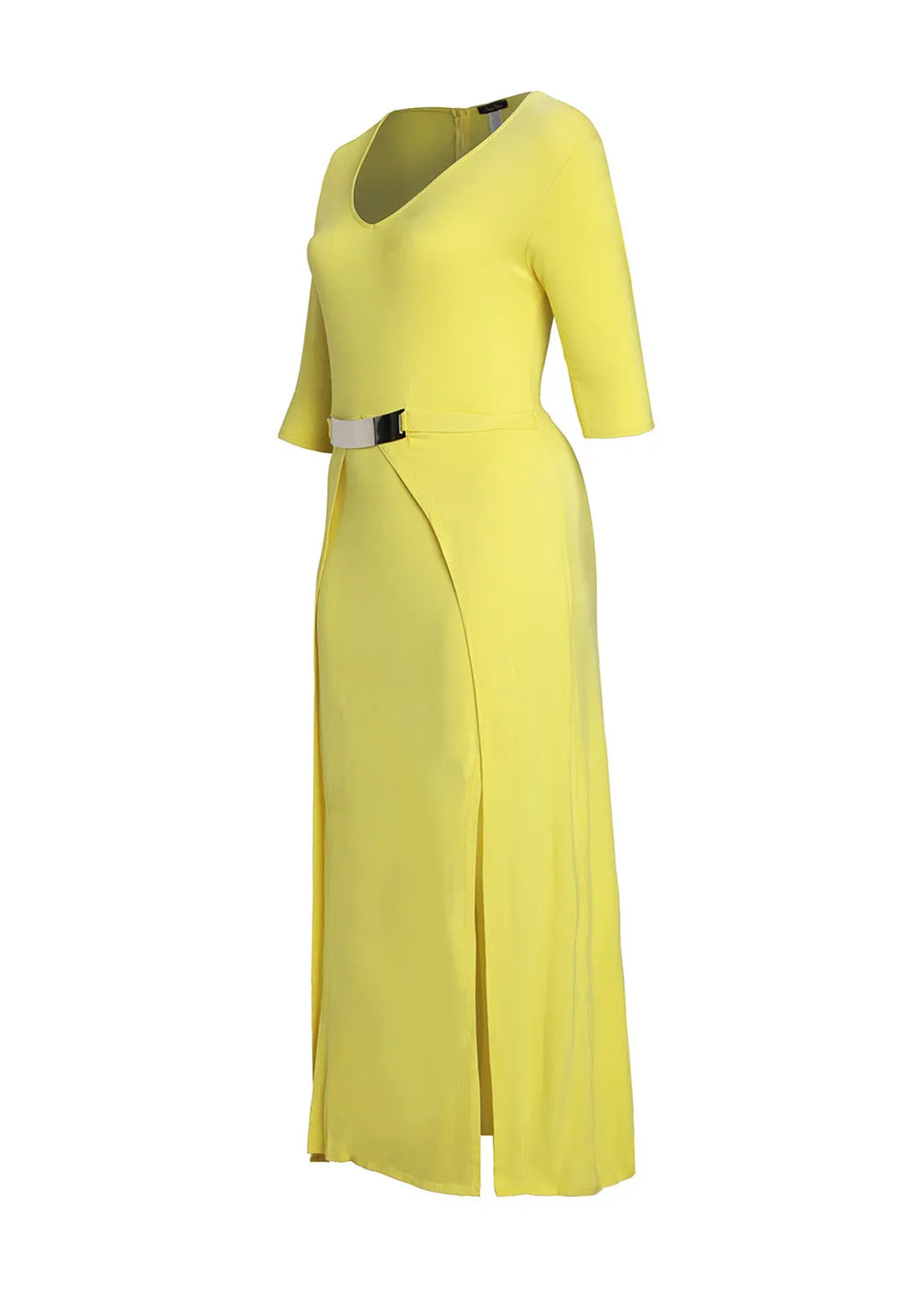 Hi Curvy Plus Size Women bright yellow open double layer side with a long slit