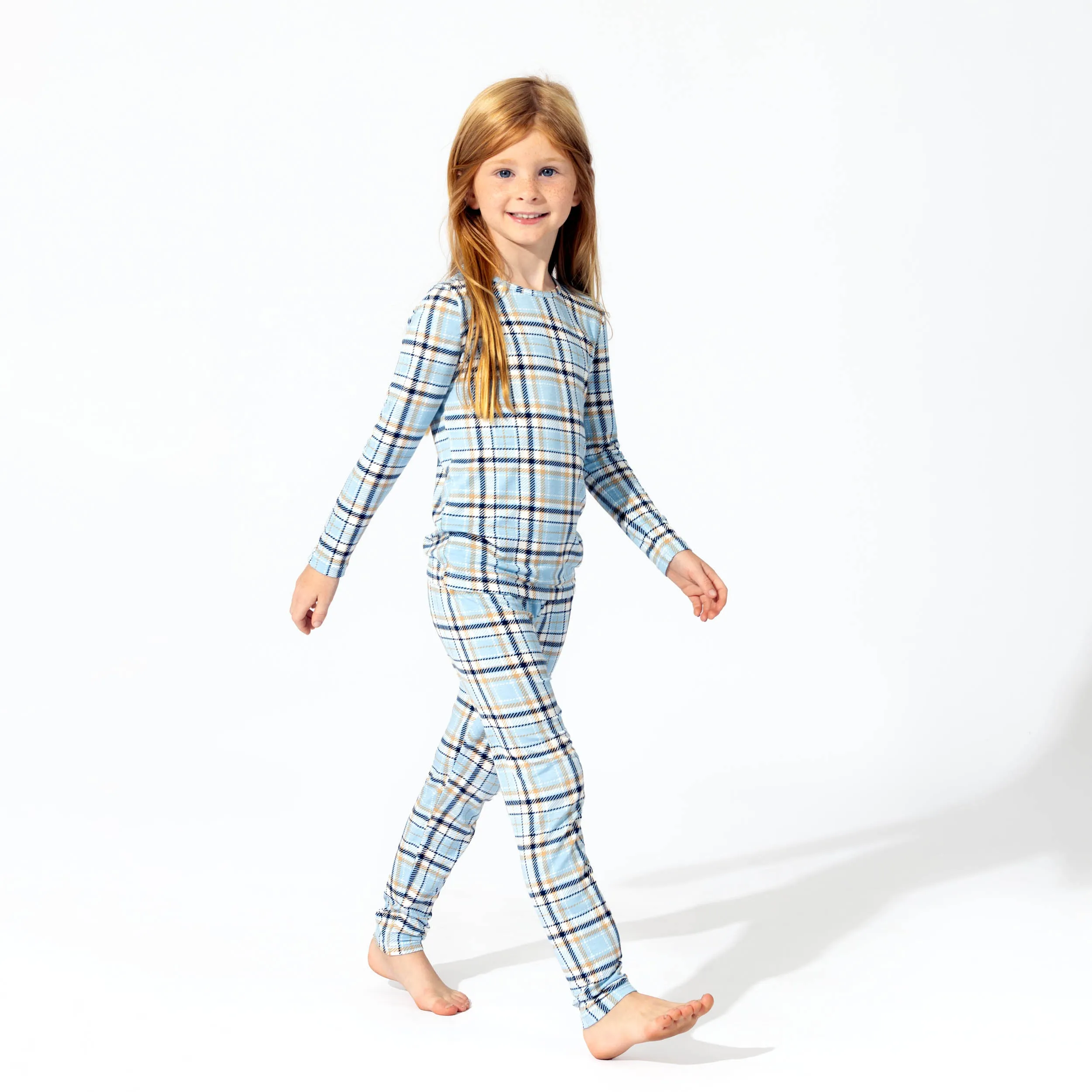 Holiday Plaid Blue Bamboo Kids Pajamas