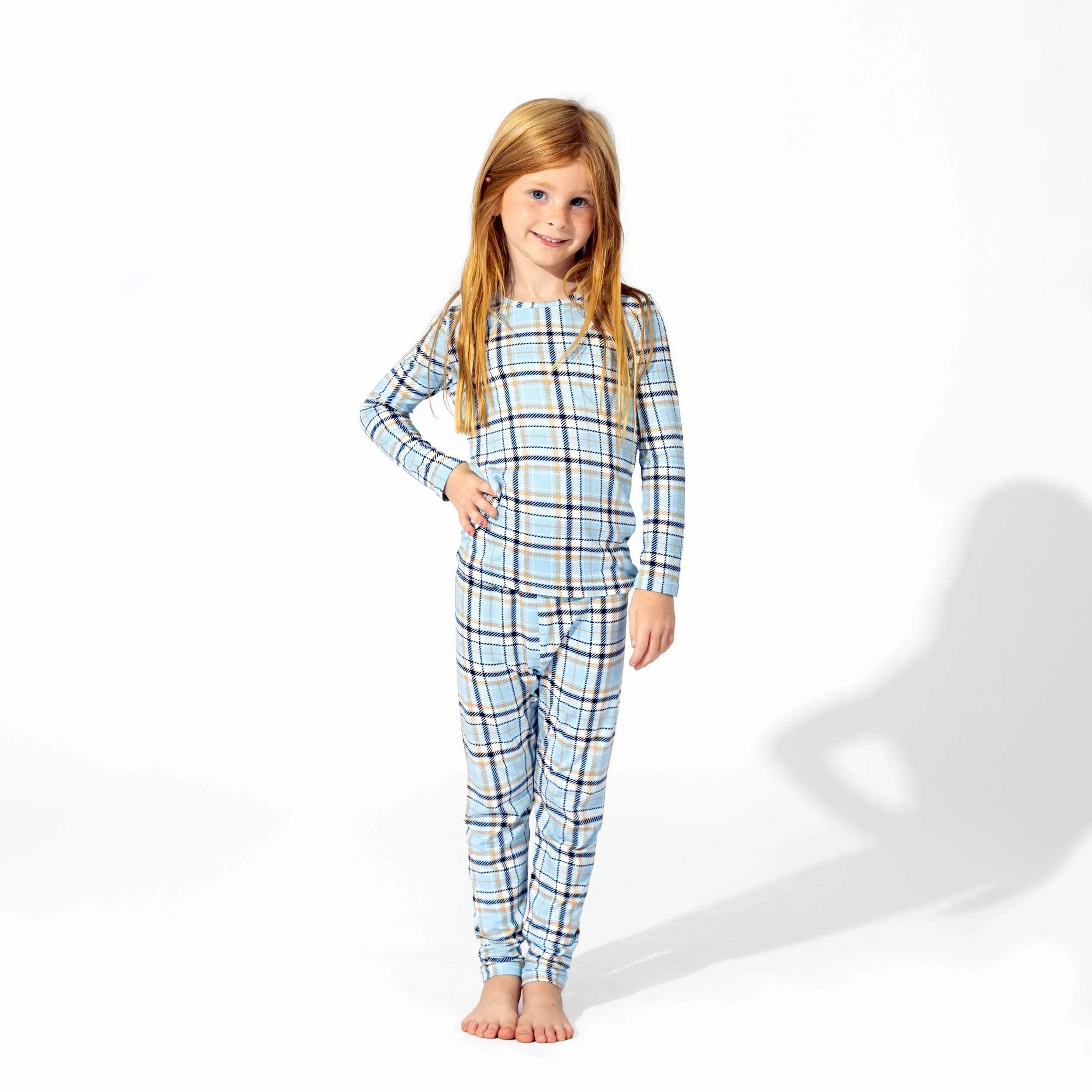 Holiday Plaid Blue Bamboo Kids Pajamas