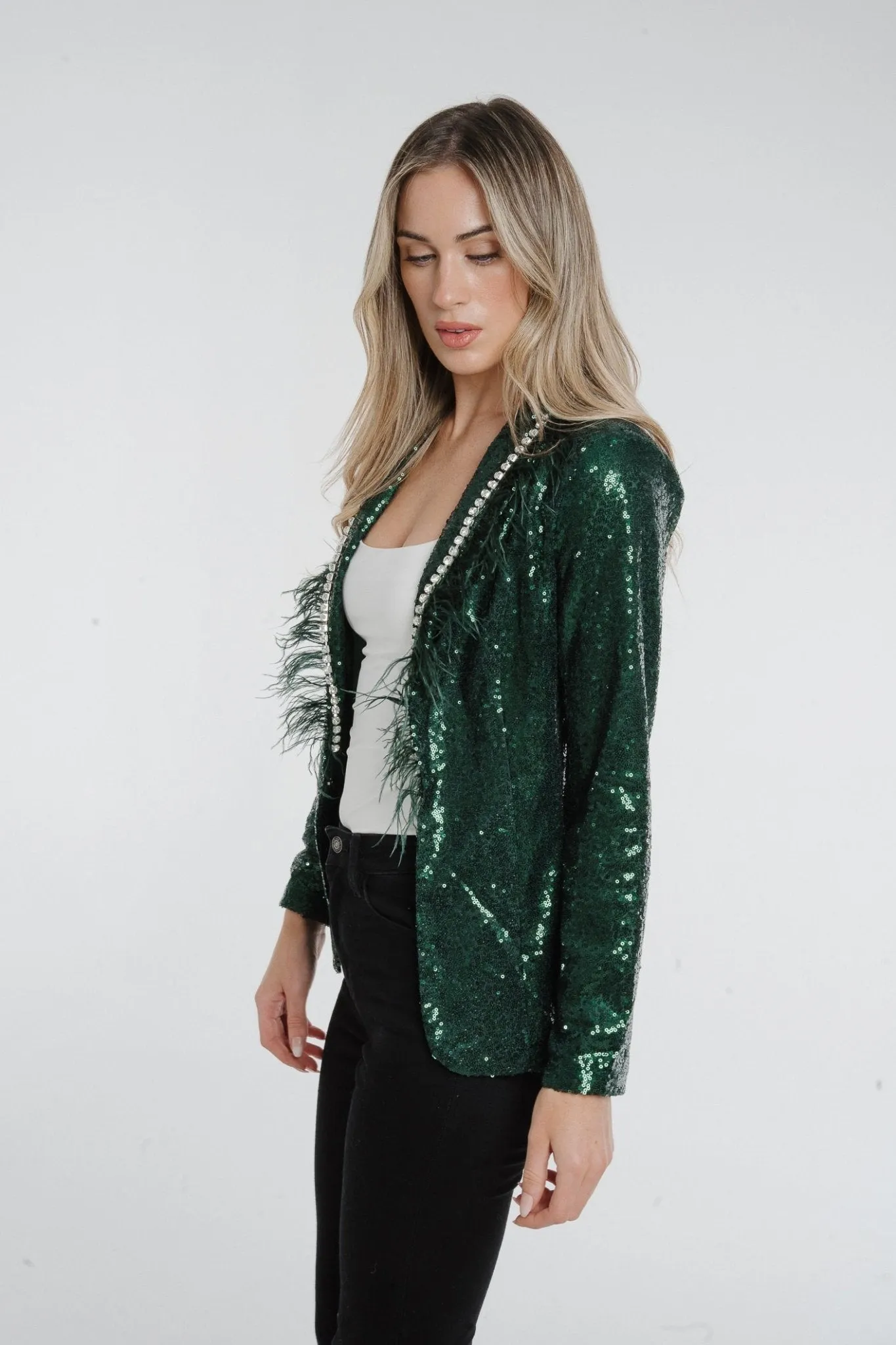 Holly Sequin Blazer In Green