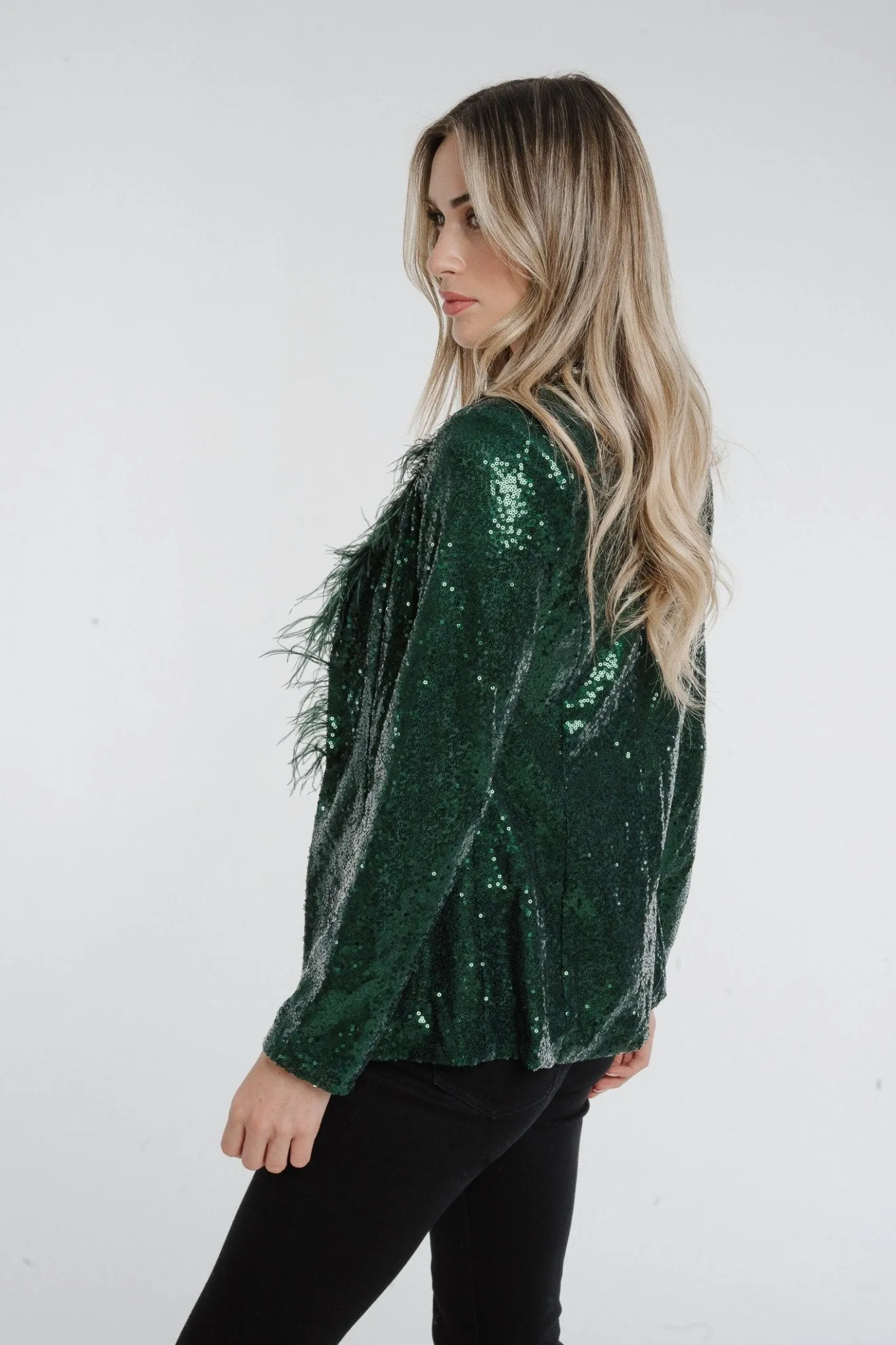 Holly Sequin Blazer In Green