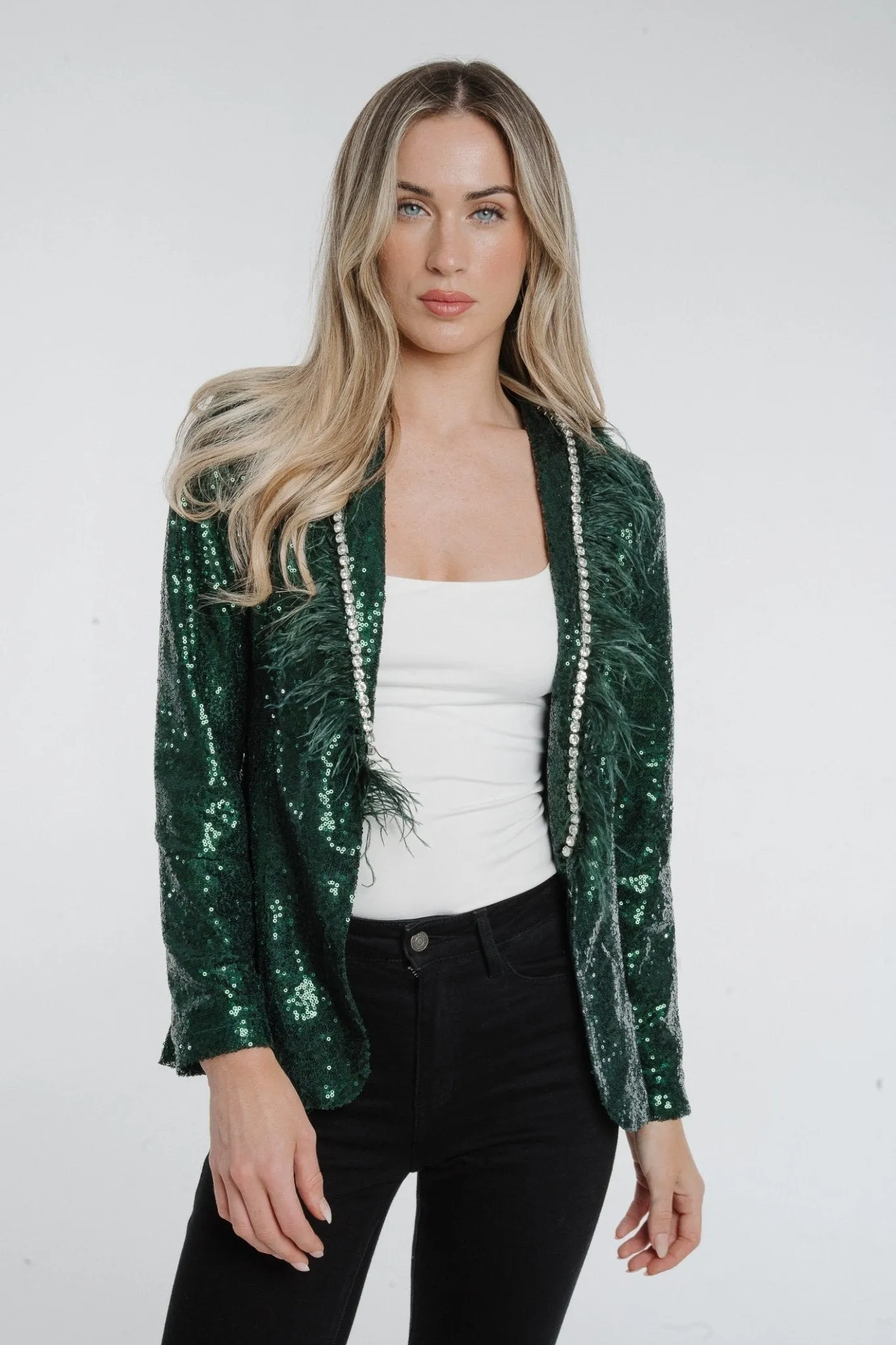 Holly Sequin Blazer In Green