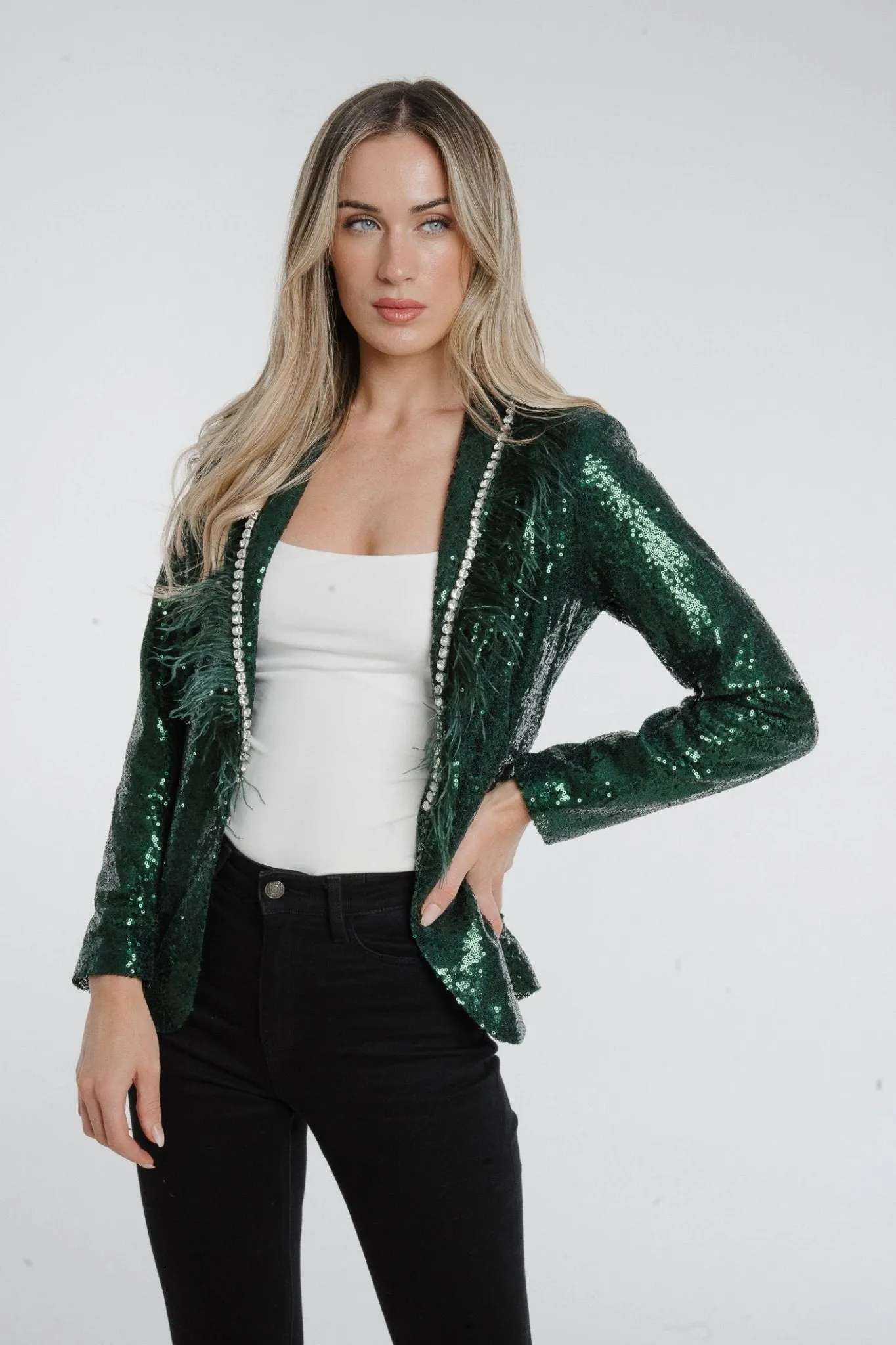 Holly Sequin Blazer In Green