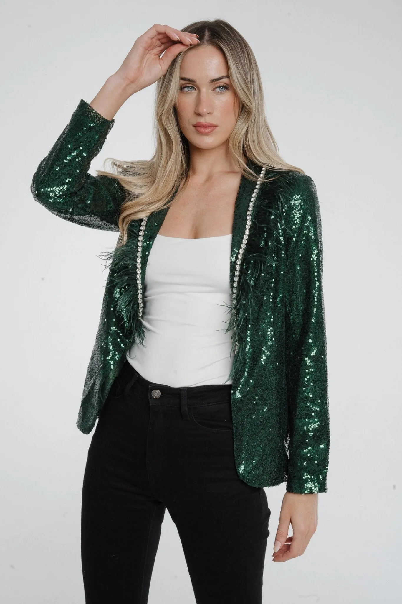 Holly Sequin Blazer In Green