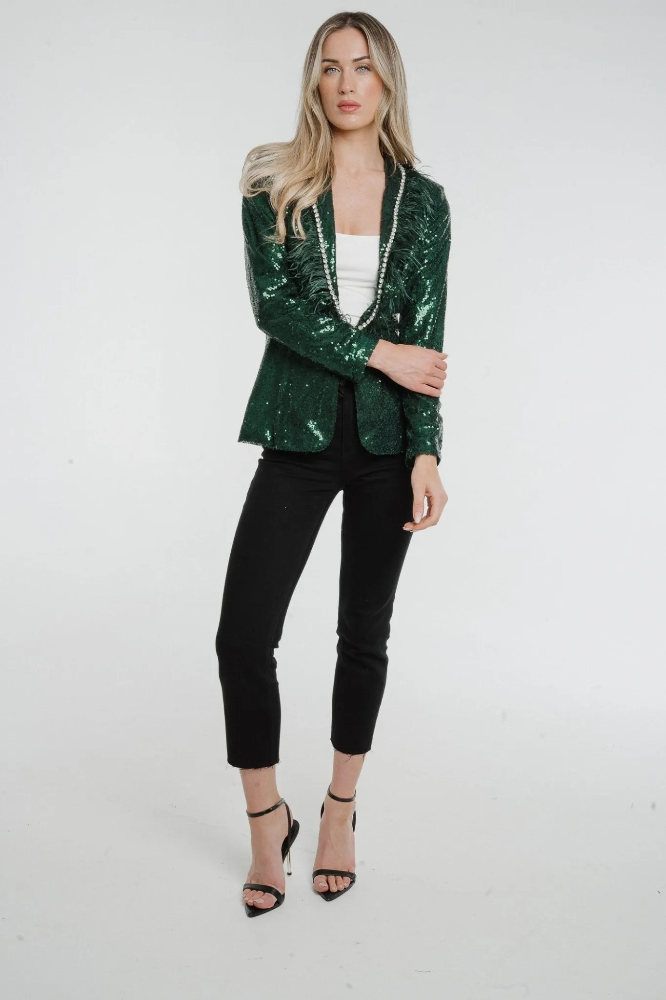 Holly Sequin Blazer In Green