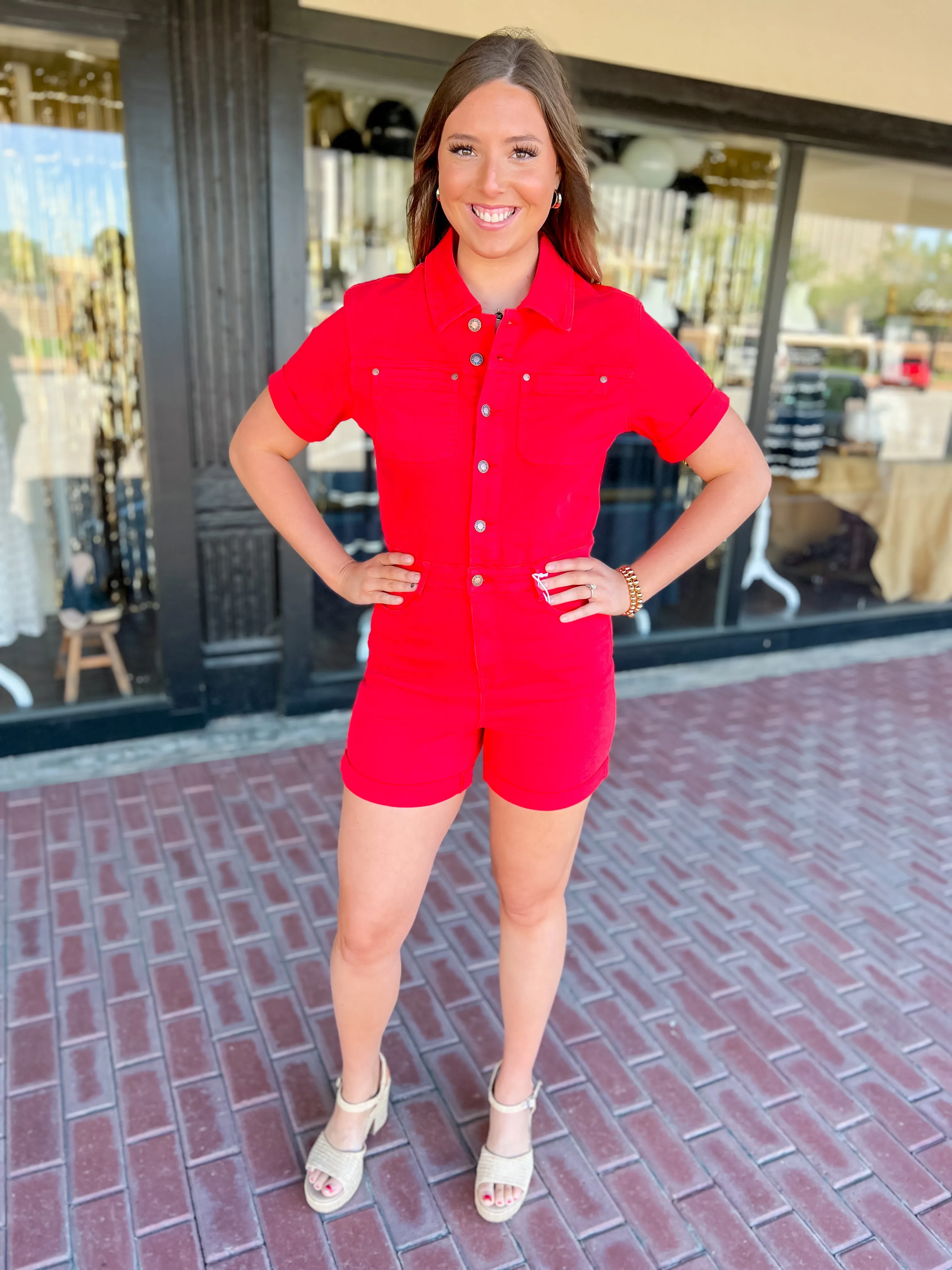 [Judy Blue] The Juni Romper-Red