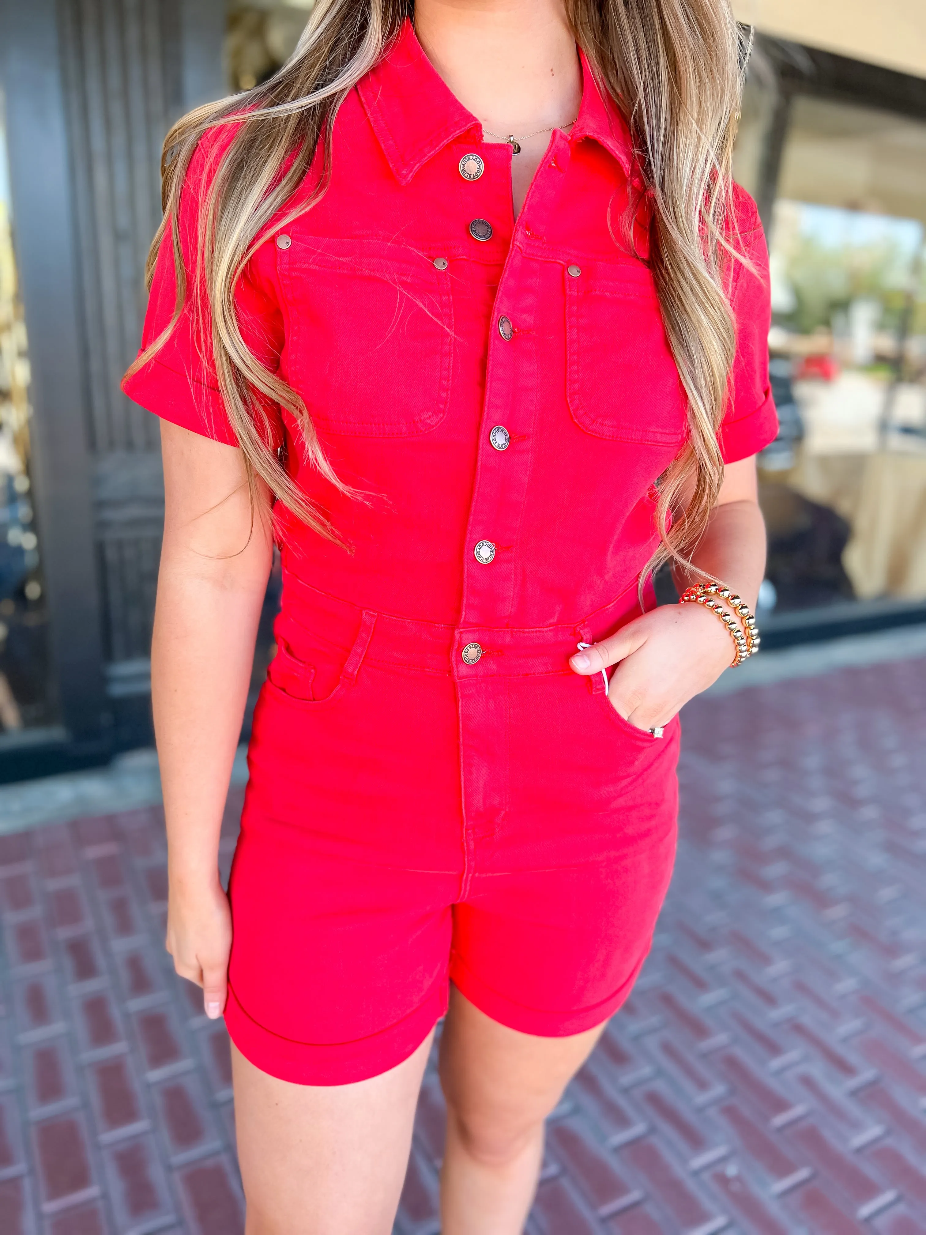 [Judy Blue] The Juni Romper-Red