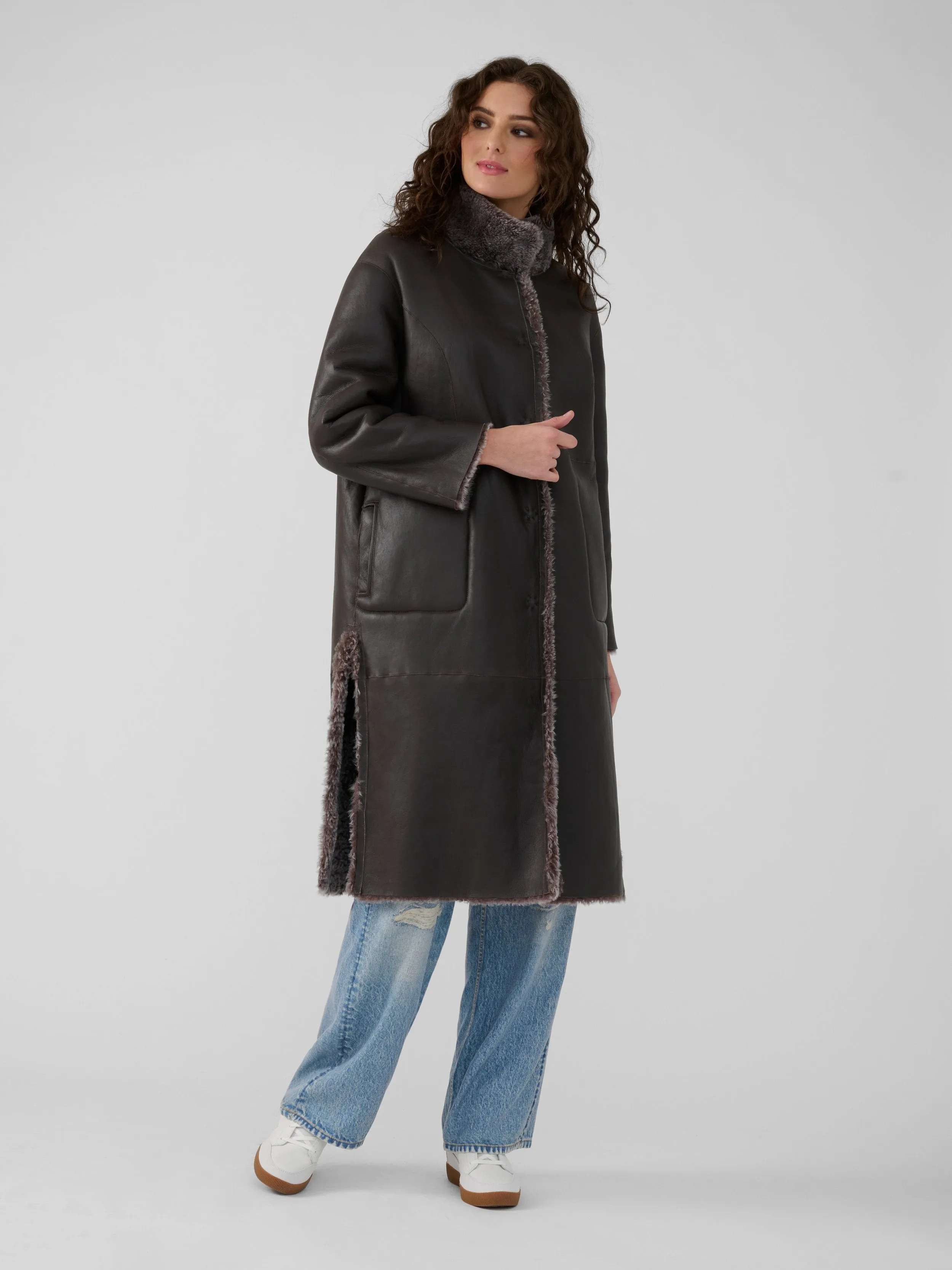 Kelly Mid Length Shearling Coat | Espresso