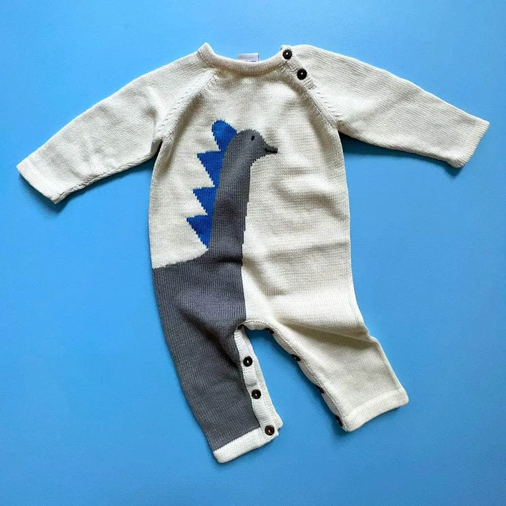 Knit Baby Romper-Dinosaur