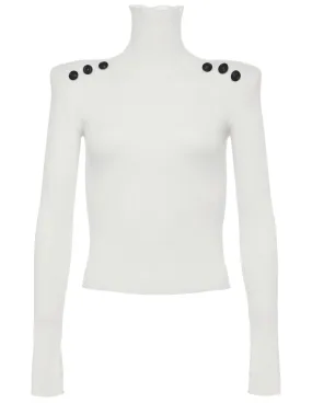 L'Agence Reeves Shoulder Pad Button Detail Turtleneck