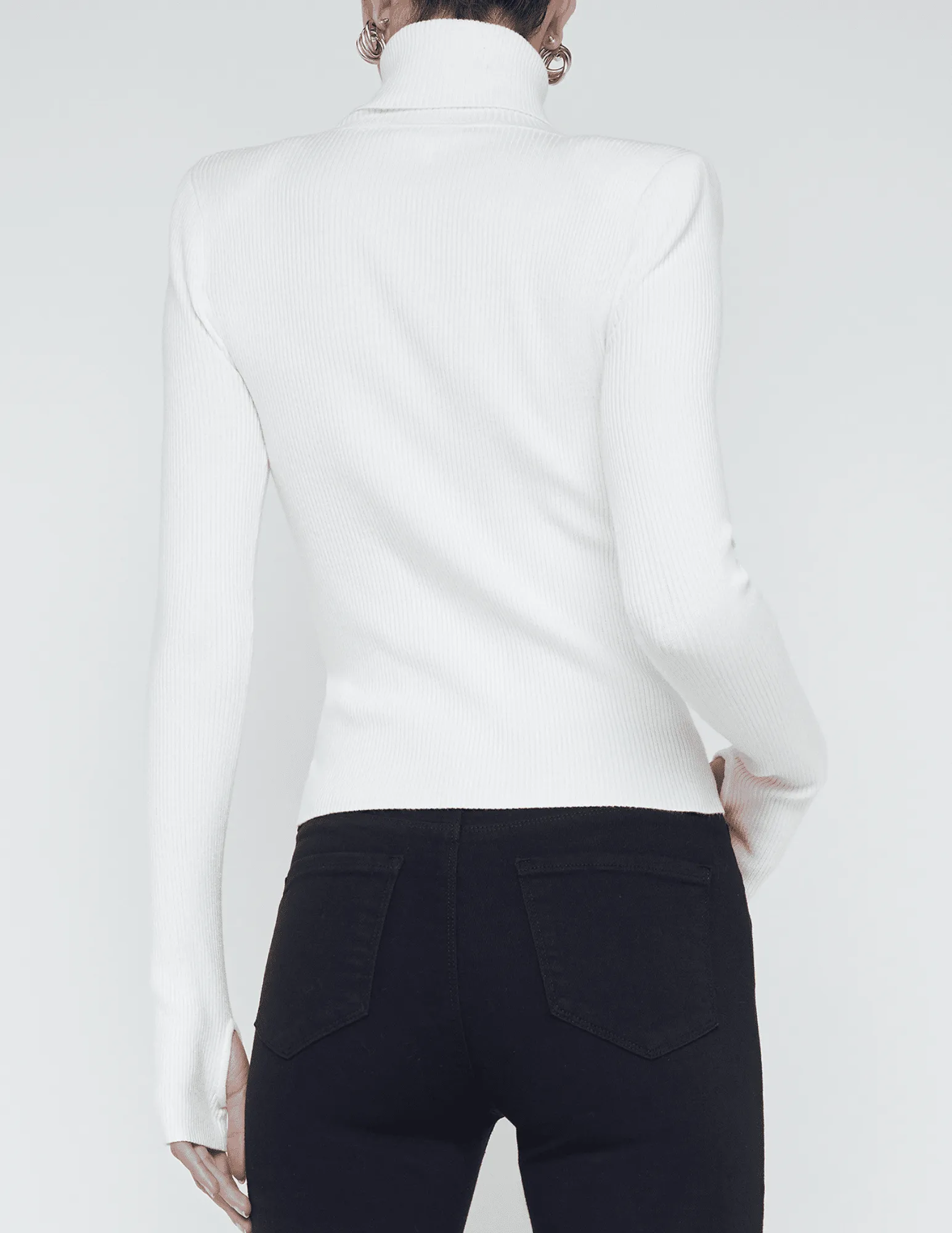 L'Agence Reeves Shoulder Pad Button Detail Turtleneck