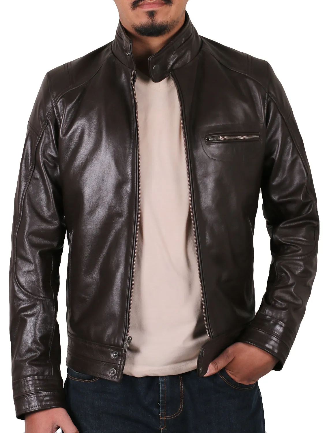 Leather Jackets Hub Mens Genuine Cowhide Leather Jacket (Black, Classic Jacket) - 1501283