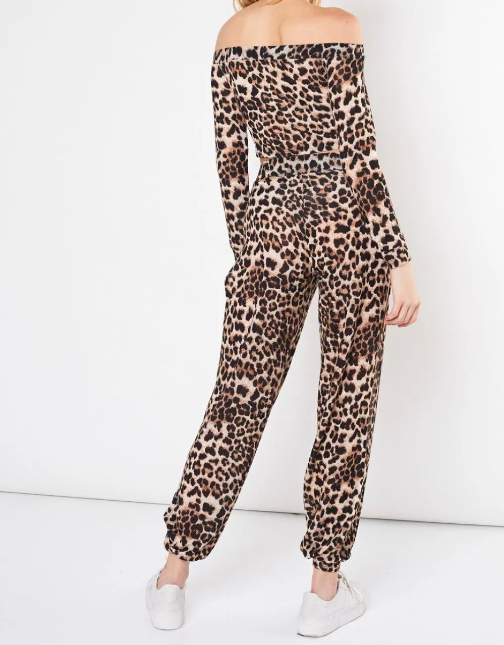 Leopard Elastic High Waisted Open Leg Joggers