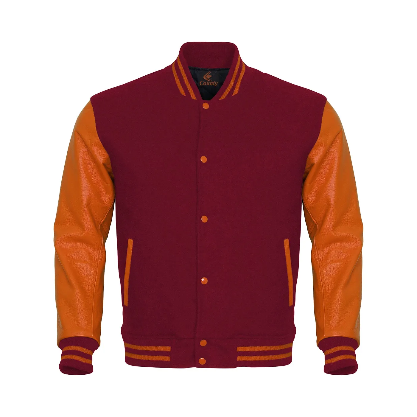 Letterman Jacket Maroon Body and Orange Leather Sleeves Varsity Jacket