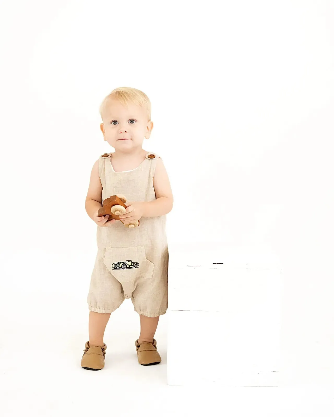 Life is a Journey Khaki Embroidered Boy’s Romper