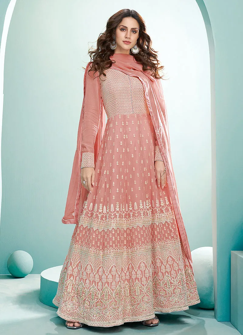 Light Pink Lucknowi Embroidered Anarkali Suit