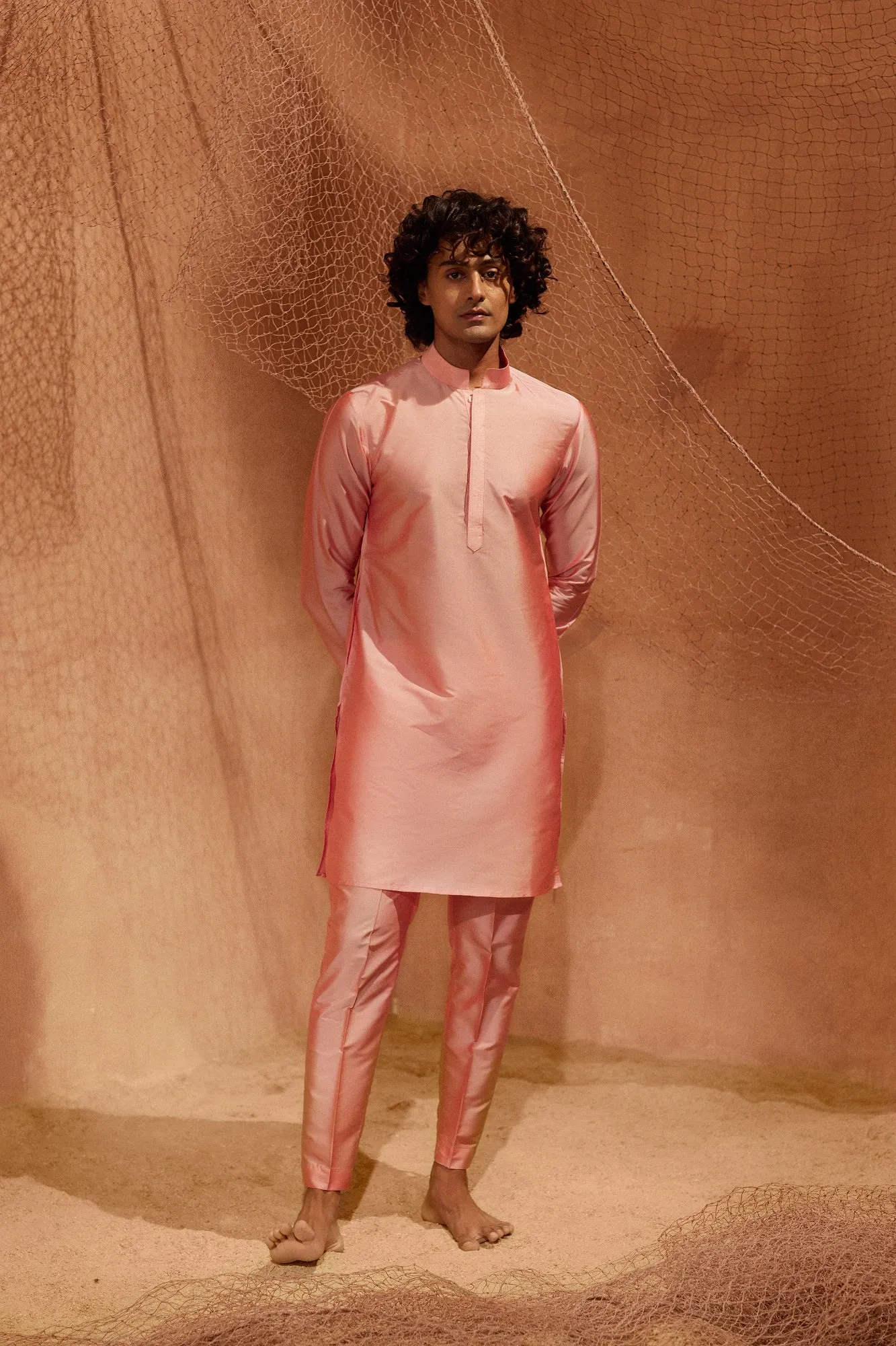 Light Pink - Tagai Silk Kurta Set