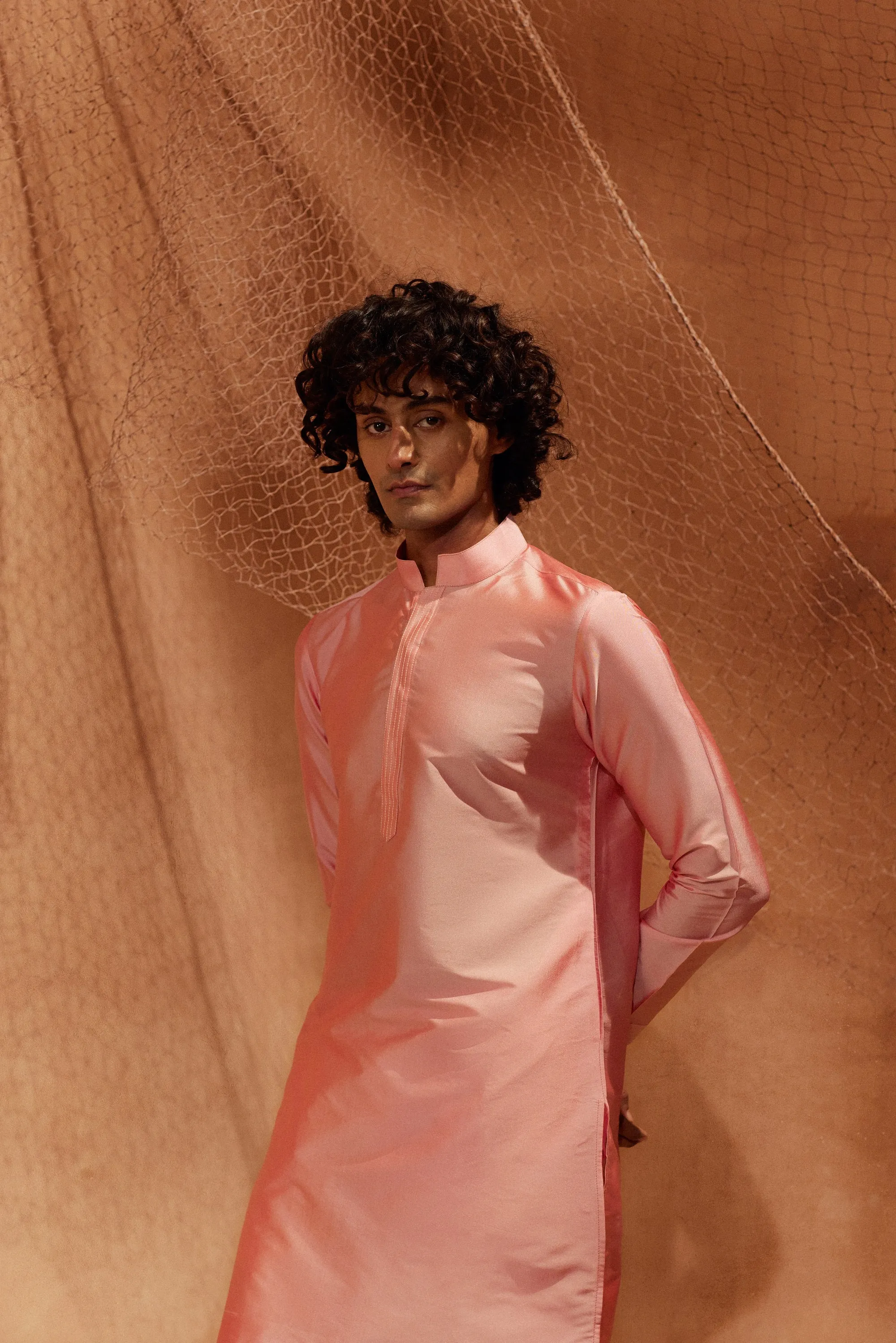 Light Pink - Tagai Silk Kurta Set