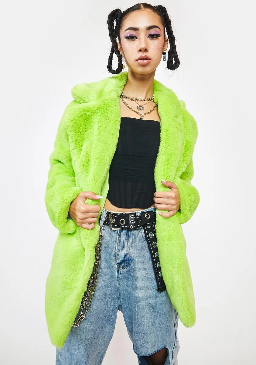 Lime Green Hendrix Faux Fur Coat