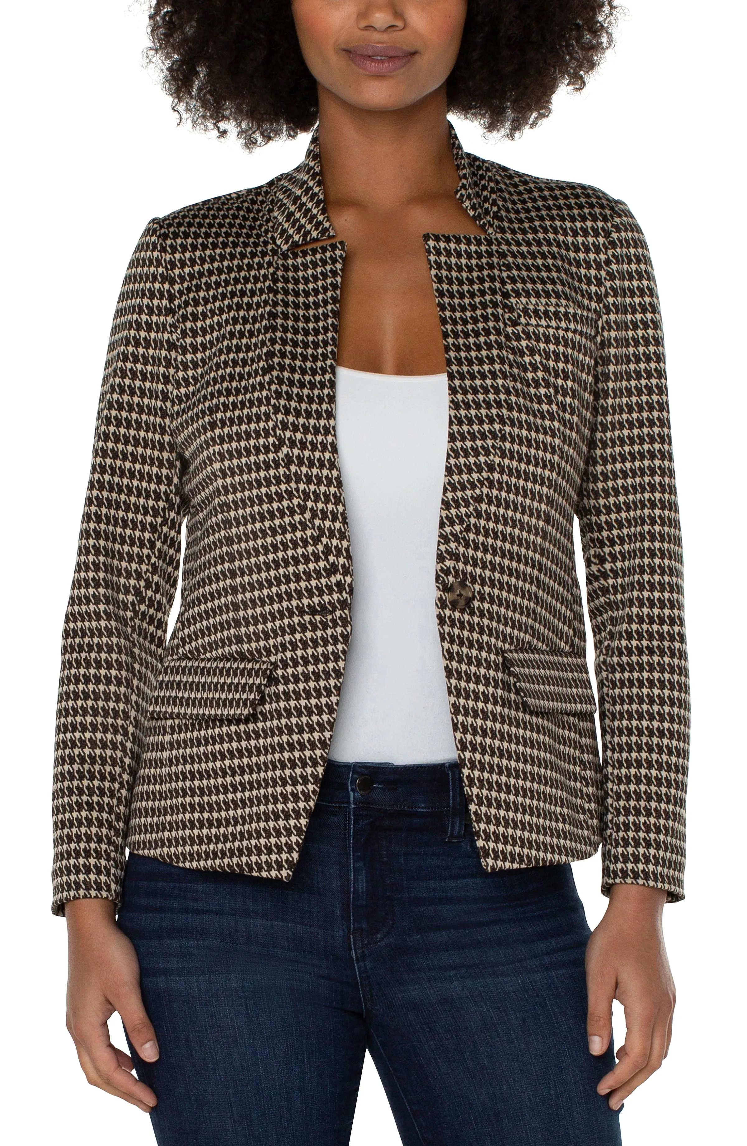 Liverpool One Button Blazer (tan/brown modern houndstooth)