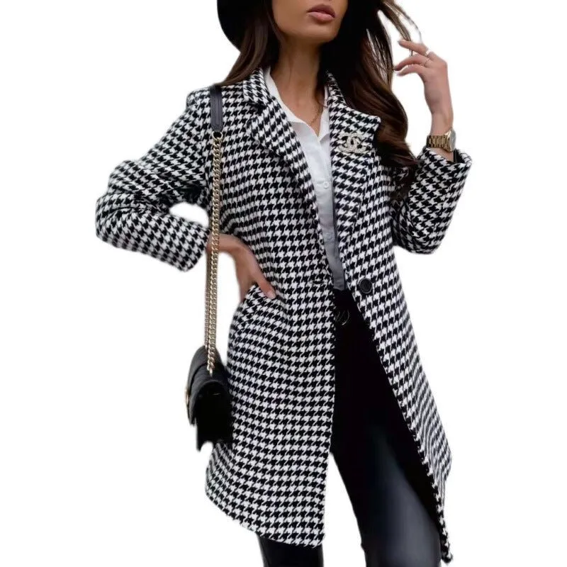 Long Sleeved Lapel One Button Slim stylish Fit checkered Blazer