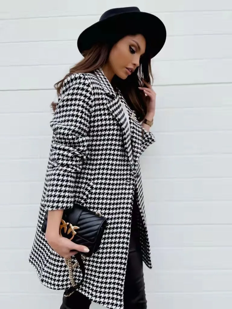 Long Sleeved Lapel One Button Slim stylish Fit checkered Blazer