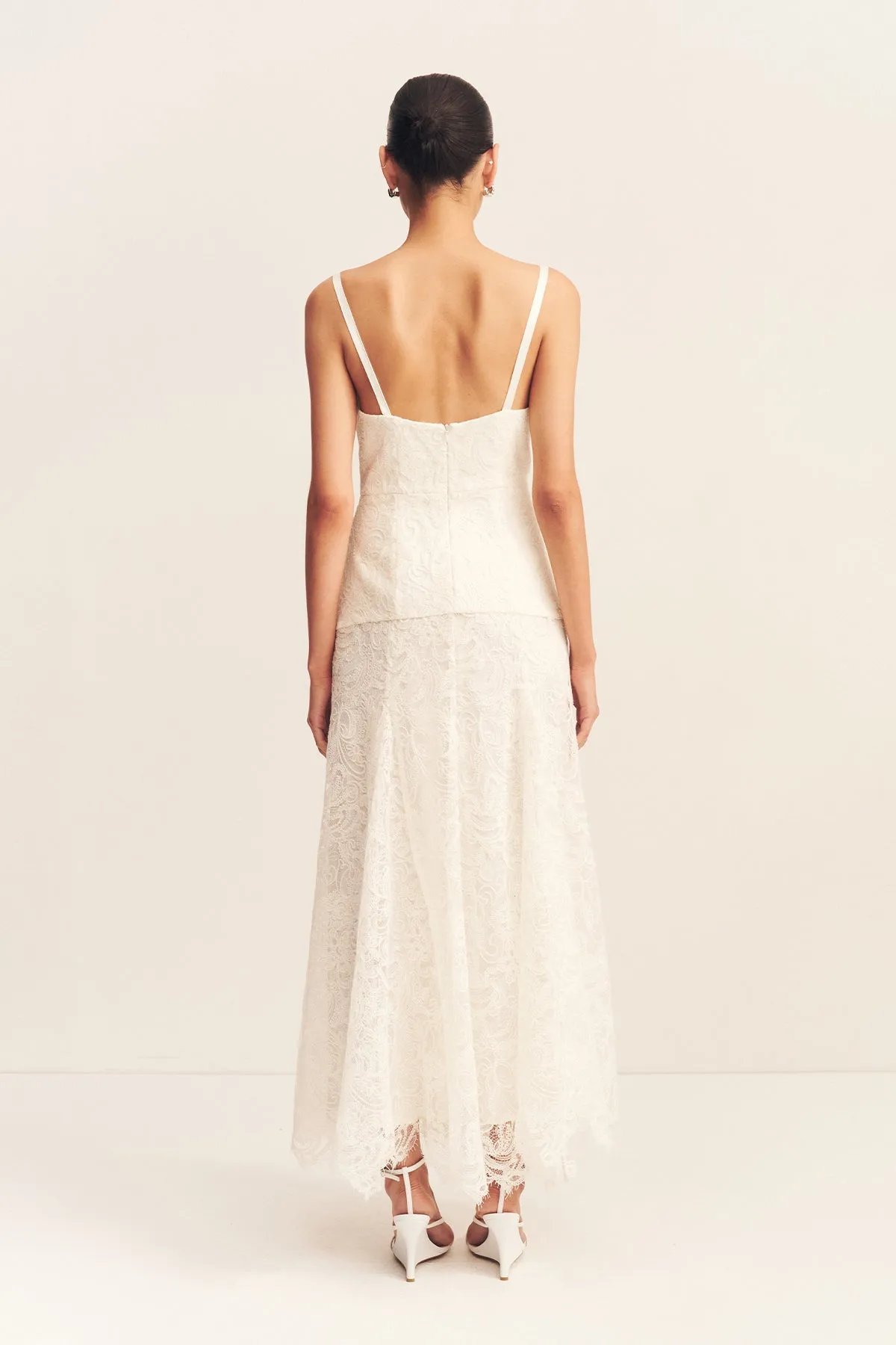 LUMINOUS LACE PANELLED MAXI DRESS - IVORY