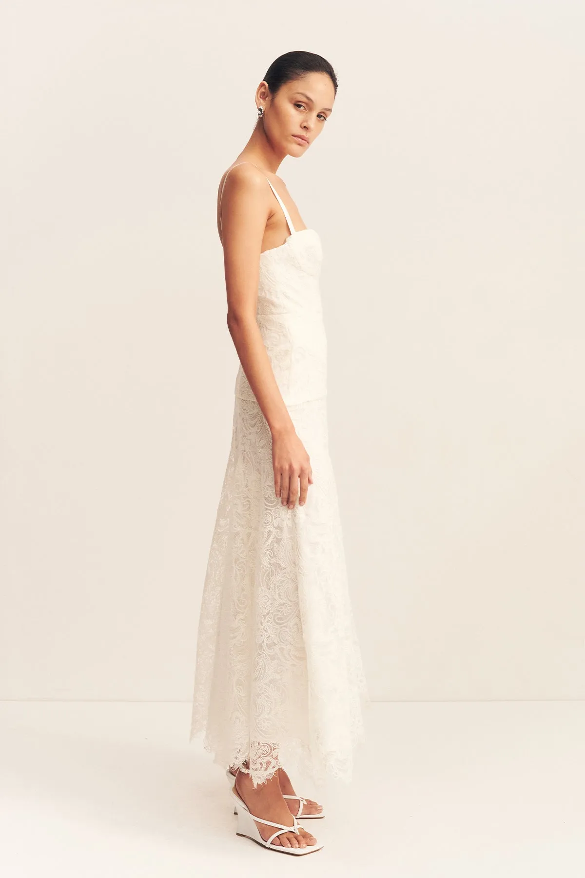 LUMINOUS LACE PANELLED MAXI DRESS - IVORY