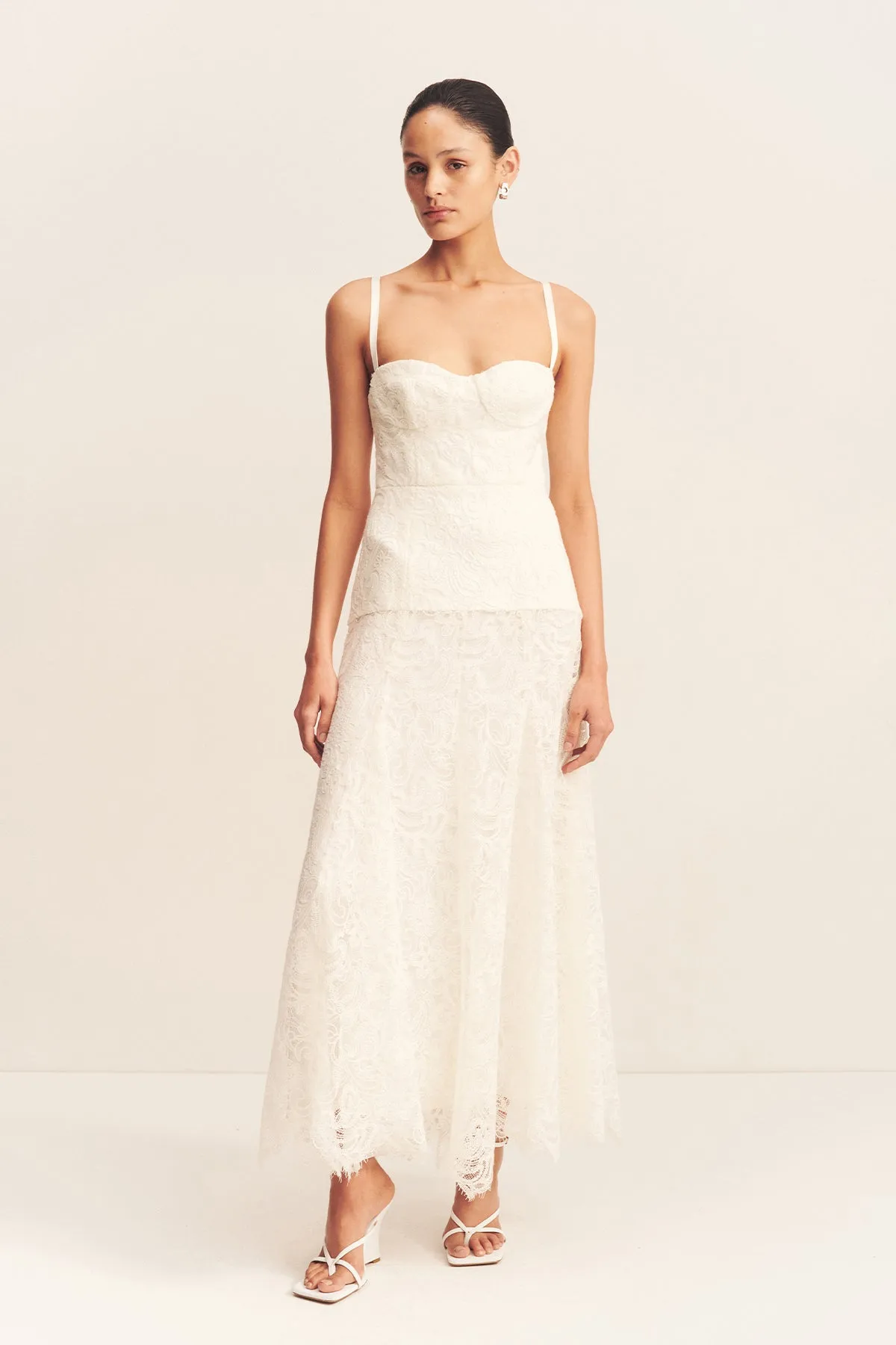 LUMINOUS LACE PANELLED MAXI DRESS - IVORY