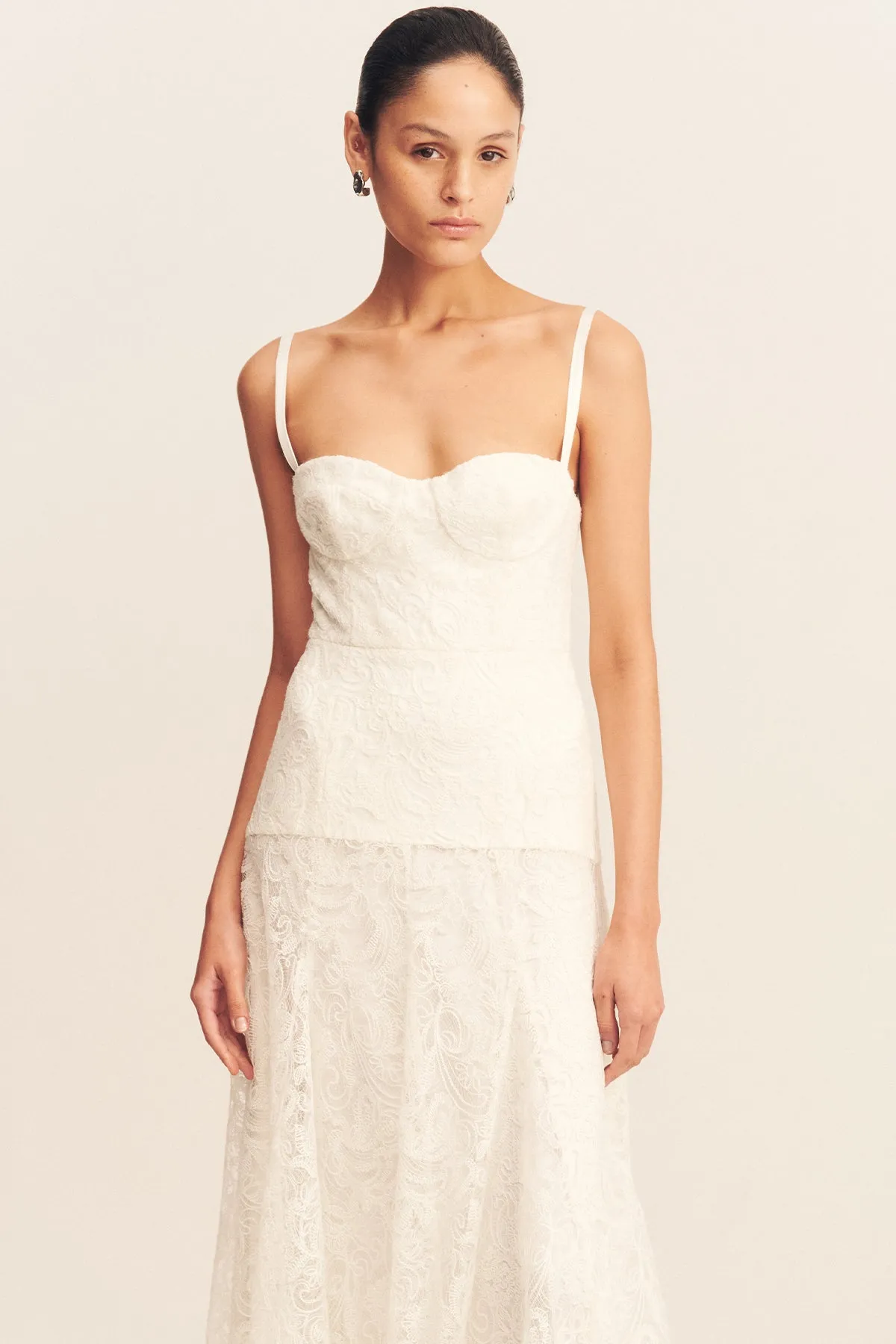 LUMINOUS LACE PANELLED MAXI DRESS - IVORY