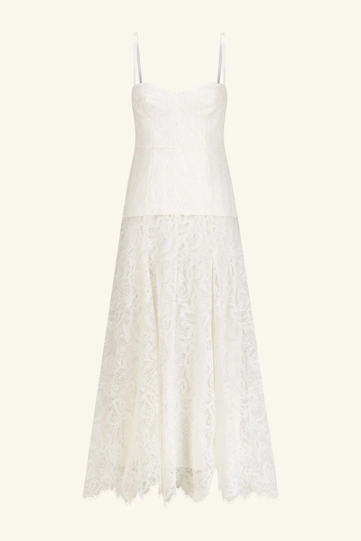 LUMINOUS LACE PANELLED MAXI DRESS - IVORY