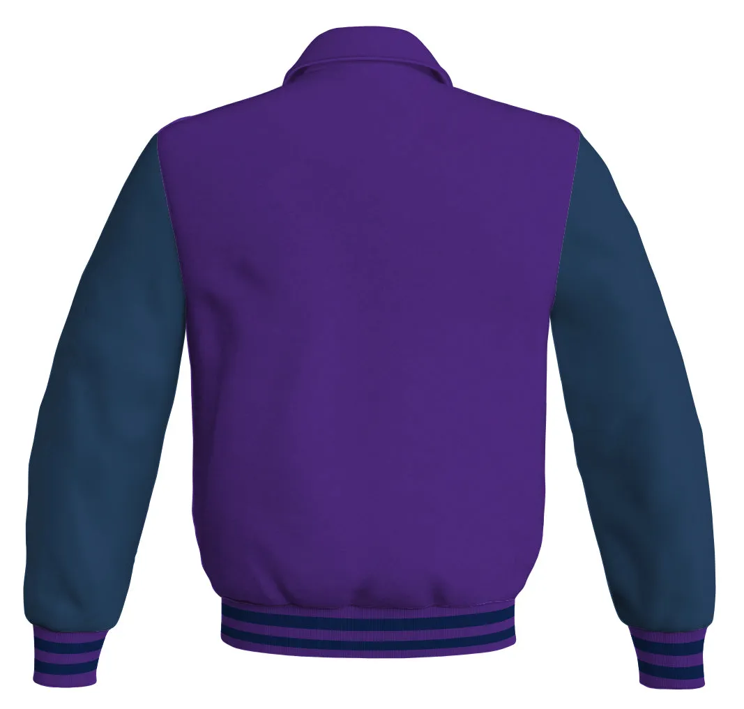 Luxury Bomber Classic Jacket Purple Body and Navy Blue Leather Sleeves