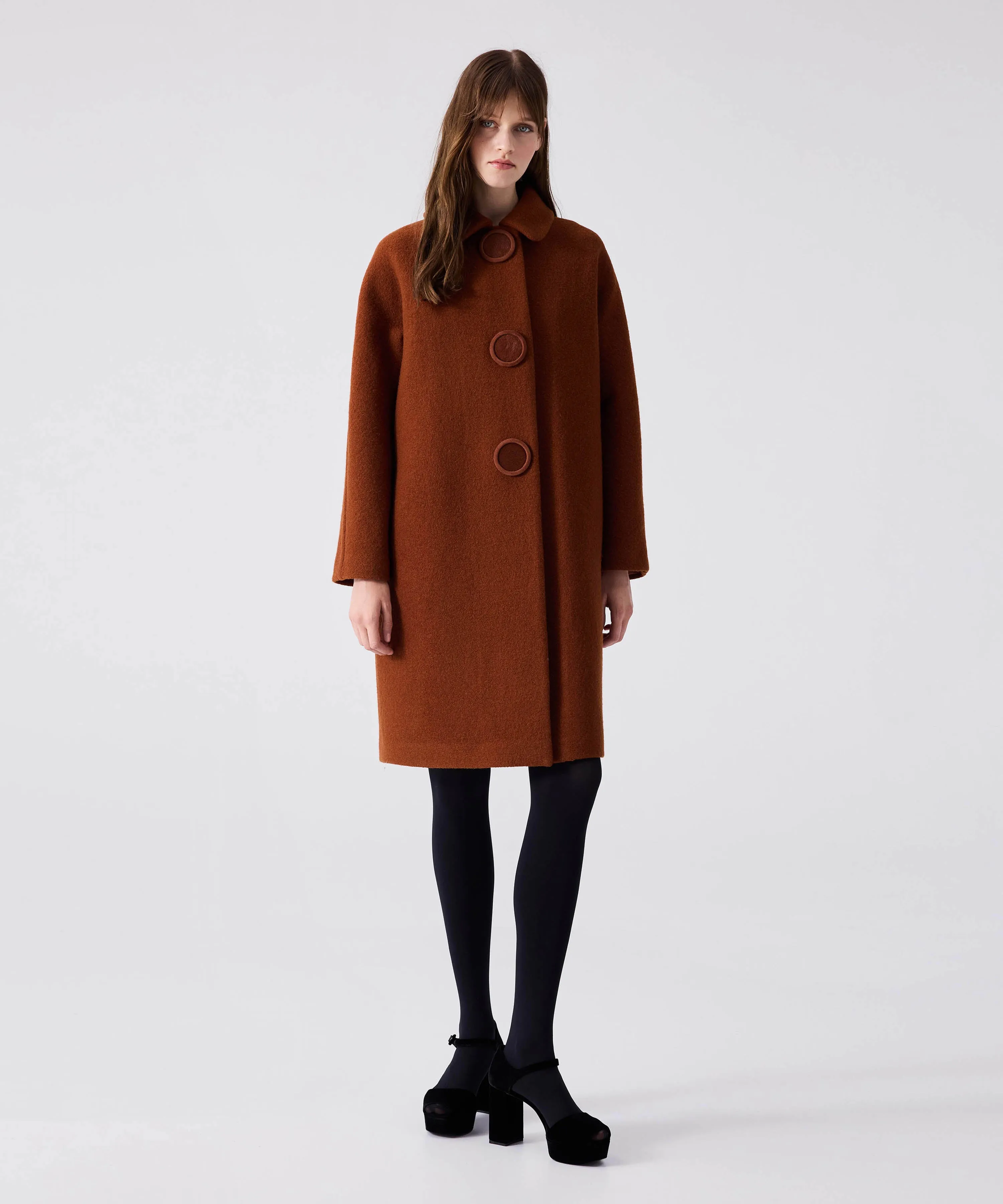 Machka Textured Heavy Wool Coat Brick