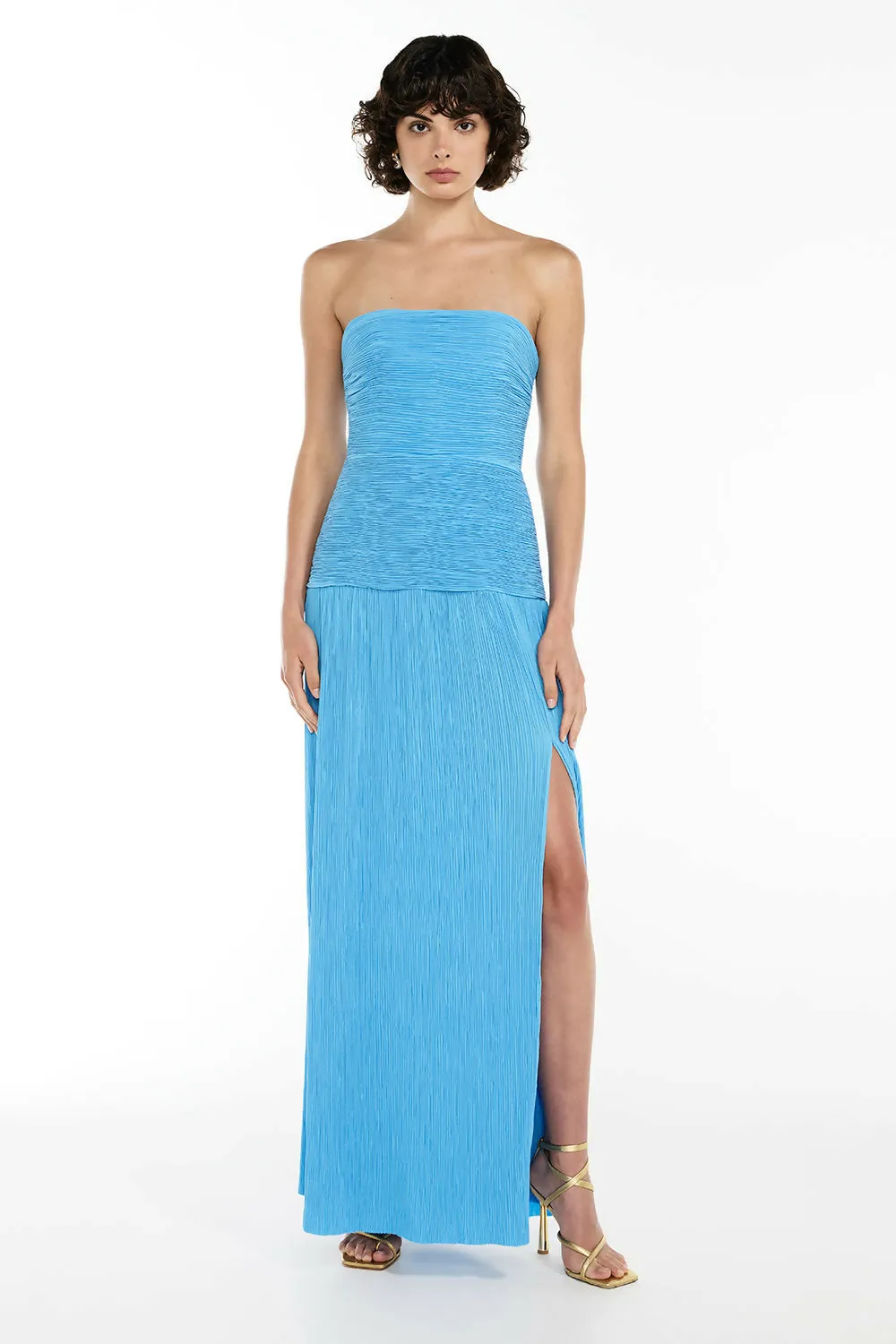 Manning Cartell Double Time Pleat Strapless Dress in Cerulean