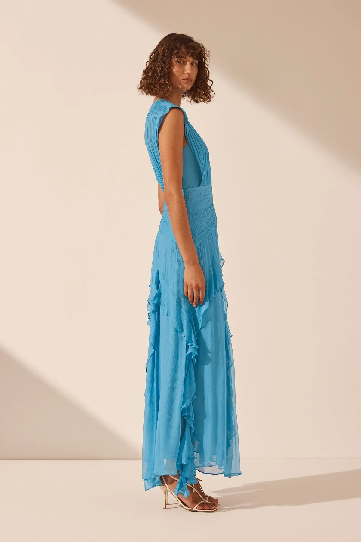 MARGOT ROUND NECK SLEEVELESS MAXI DRESS - AQUA