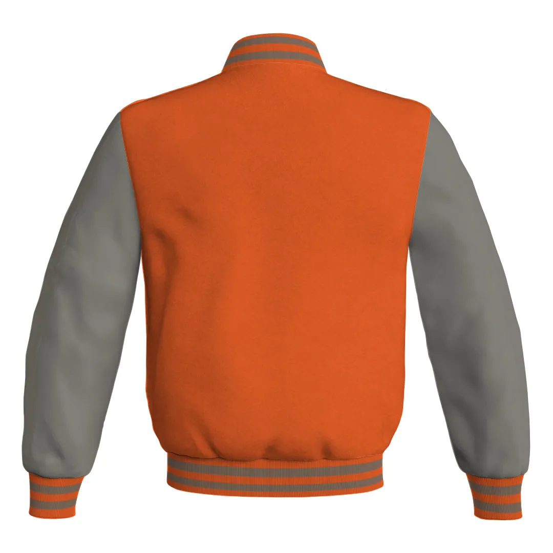 Mens Bomber Jacket Orange Body and Gray Leather Sleeves Bomber Jacket