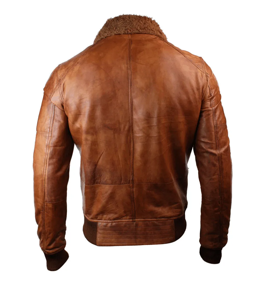 Mens Brown Leather Aviator Original B3 Bomber Jacket